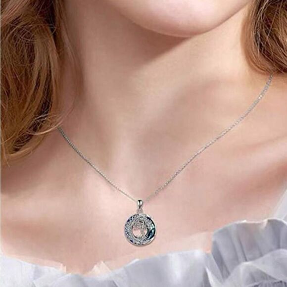 Tree Of Life Pendant With Cubic Zirconia & Crystal Decor Moon Shaped Necklace - Picture 3 of 4